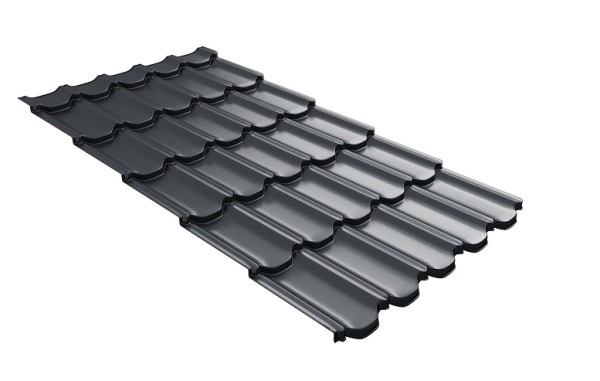 Металлочерепица квинта плюс с 3D резом 0,5 Satin RAL 7024 мокрый асфальт купить в Артеме